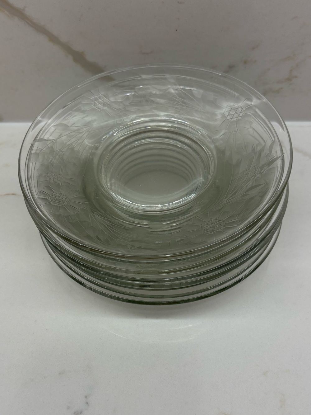 8 Vintage Hughes Etched Cornflower Side Plates  Imperial Glass